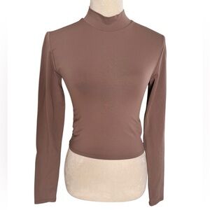 Aritzia Babaton Contour mockneck beige crop top turtleneck long sleeve top